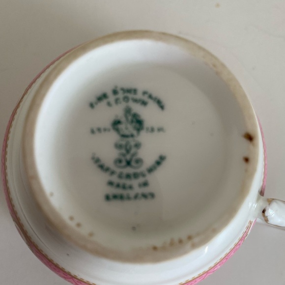 Rare Vtg Crown Staffordshire Bone China Teacup and Saucer Pink and Floral Sprays - Picture 6 of 8